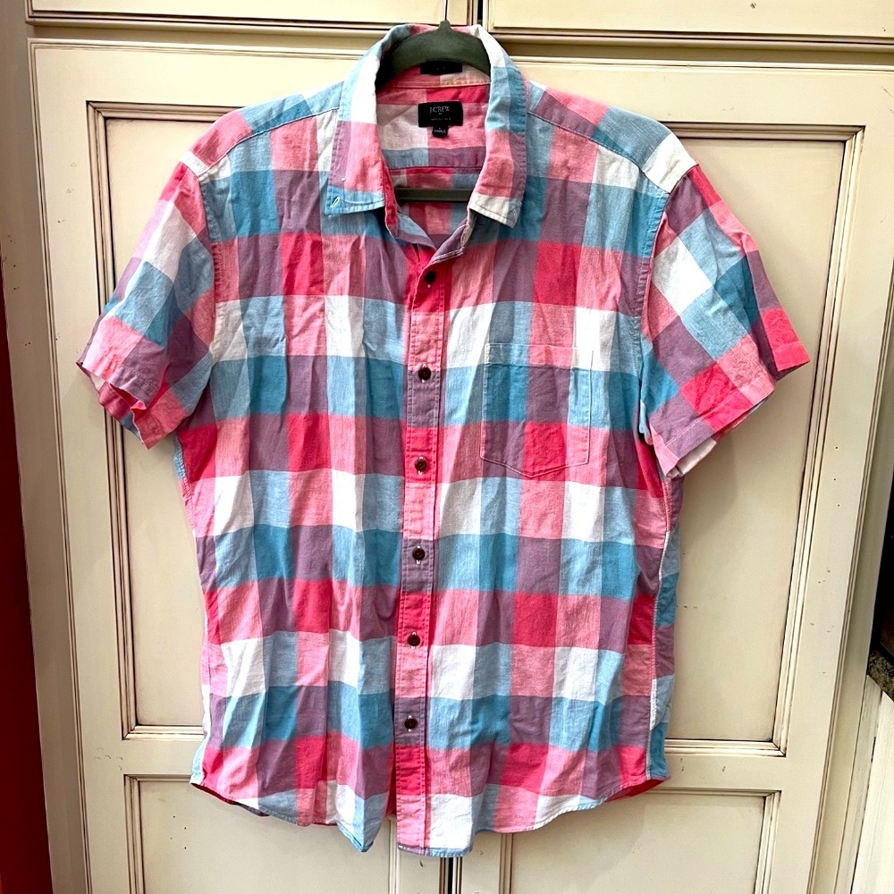J Crew Mens Plaid SS Shirt